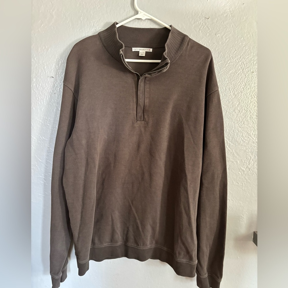Cutter & Buck Sweatshirt Men's XXL Dark Brown‎ Cotton 1/4 Zip Golf Golfing Mens